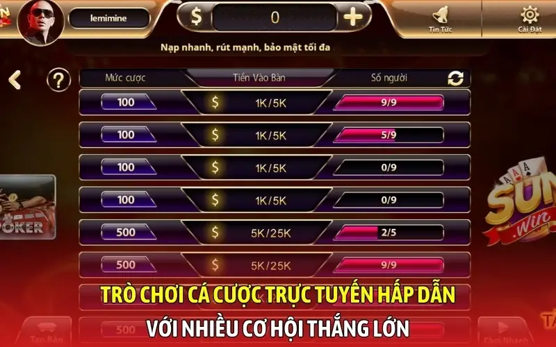 Trò chơi cá cược trực tuyến hấp dẫn với nhiều cơ hội thắng lớn