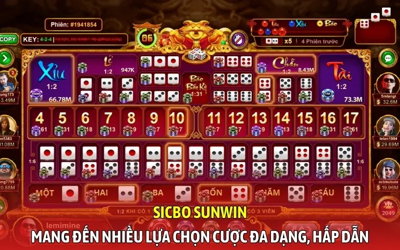 Sicbo SunWin mang đến nhiều lựa chọn cược đa dạng, hấp dẫn